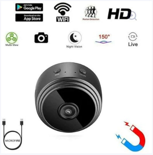 JHATPAT A9 Mini Wireless Security Camera with 1080P HD, 150° wide-angle lens, night vision, motion detection, and magnetic base.