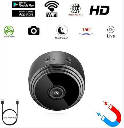 JHATPAT A9 Mini Wireless Security Camera with 1080P HD, 150° wide-angle lens, night vision, motion detection, and magnetic base.