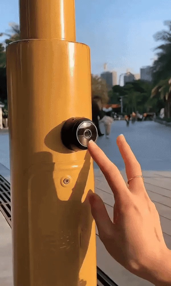 JHATPAT A9 Mini Wireless Security Camera with 150° wide-angle lens, night vision, and magnetic base attached to a yellow pole.