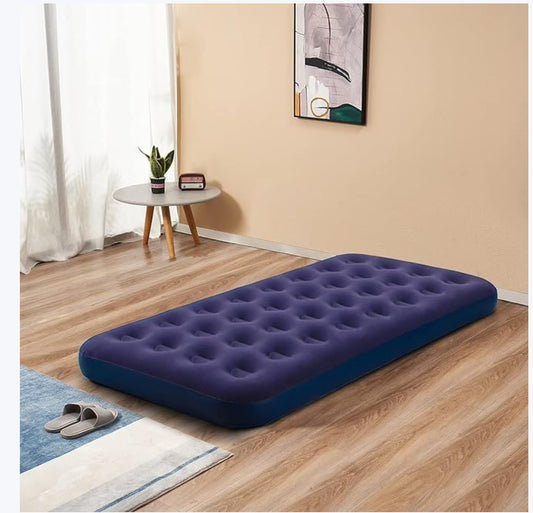 JHATPAT navy blue flocked air bed, ideal for camping, beach, or indoor use. Comfortable and inflatable.