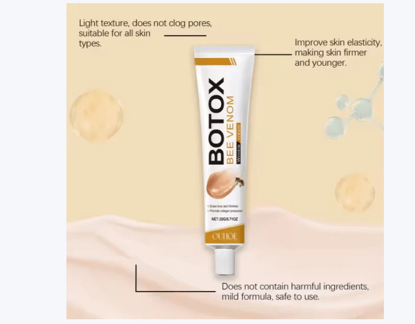 JHATPAT Bee Venom Botox Wrinkle Cream, a 20g anti-aging treatment to smooth lines and hydrate skin.