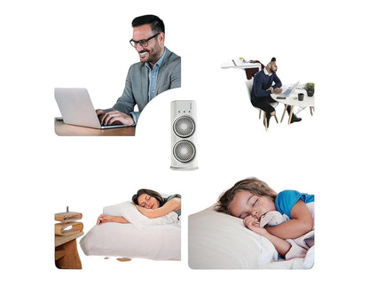 JHATPAT Double Ended Spray Fan for personal cooling, white, dual-fan design, misting function, ideal for desks and bedside tables.