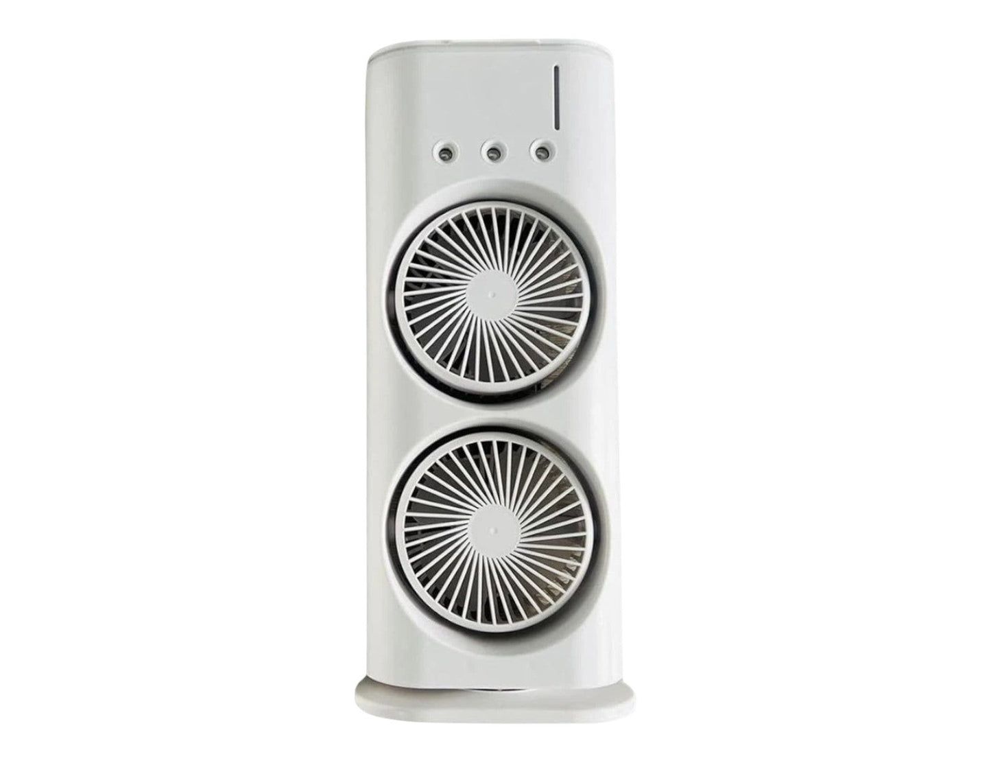 JHATPAT white double ended spray fan with two circular grilles and misting function for personal cooling.