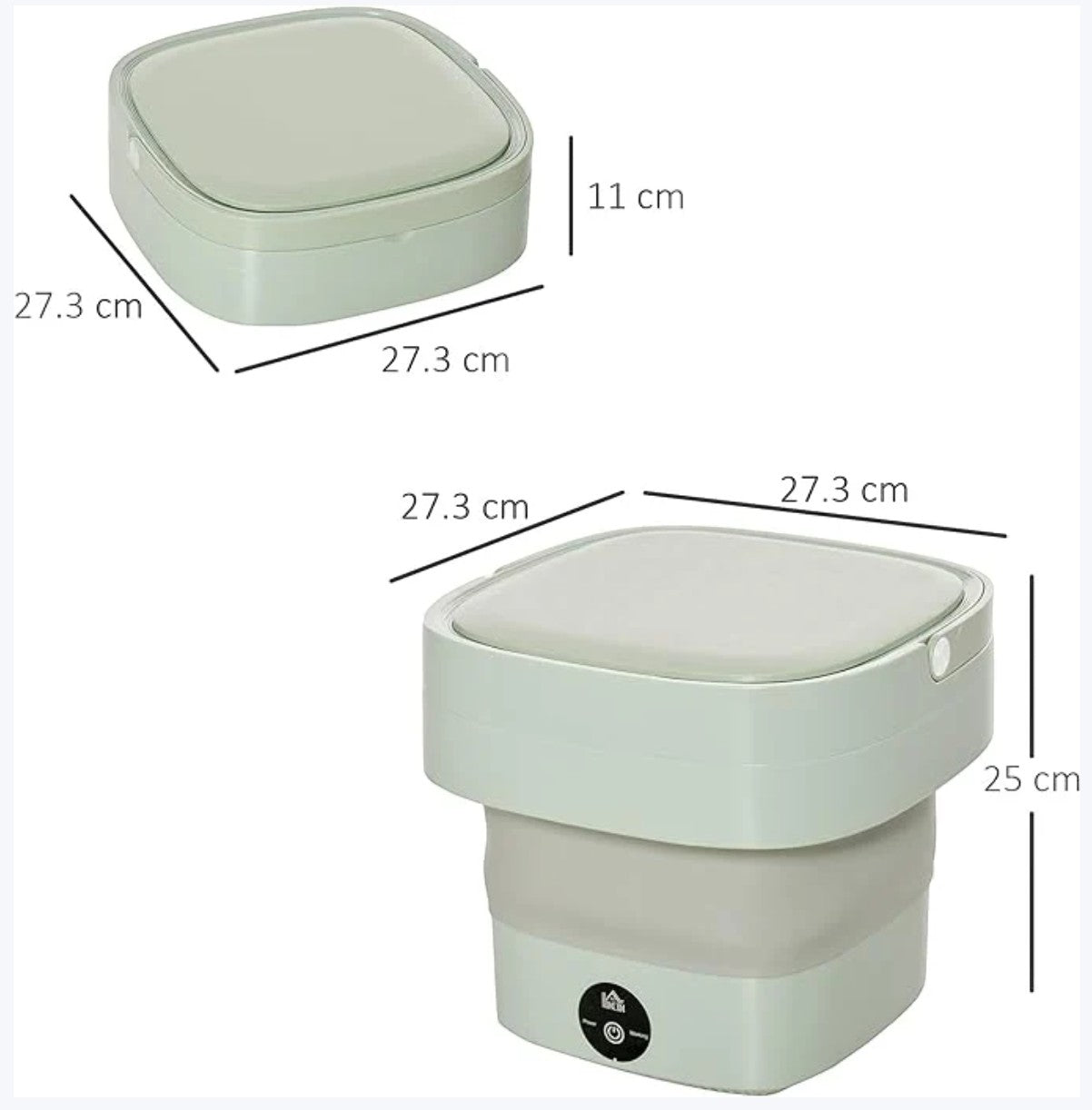 JHATPAT foldable mini laundry machine, light green, collapsible for small garments, travel, dorms.