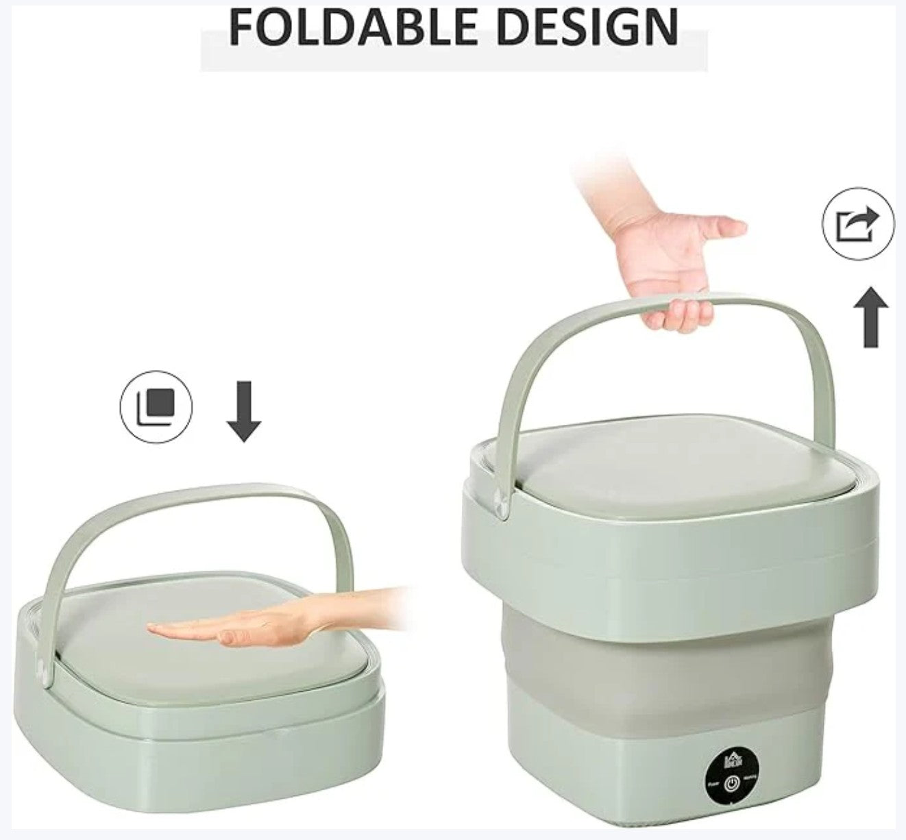 JHATPAT foldable mini laundry machine in light green, collapsible for travel and dorms.