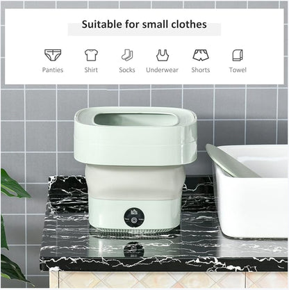 JHATPAT foldable mini laundry machine, compact, collapsible washer for small clothes like socks and underwear, light mint green.
