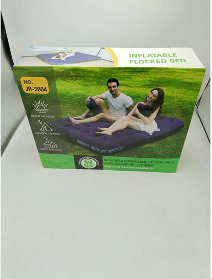 JHATPAT inflatable flocked air bed, purple, with flocked surface, ideal for camping, beach, or indoor use. Supports 160kg.