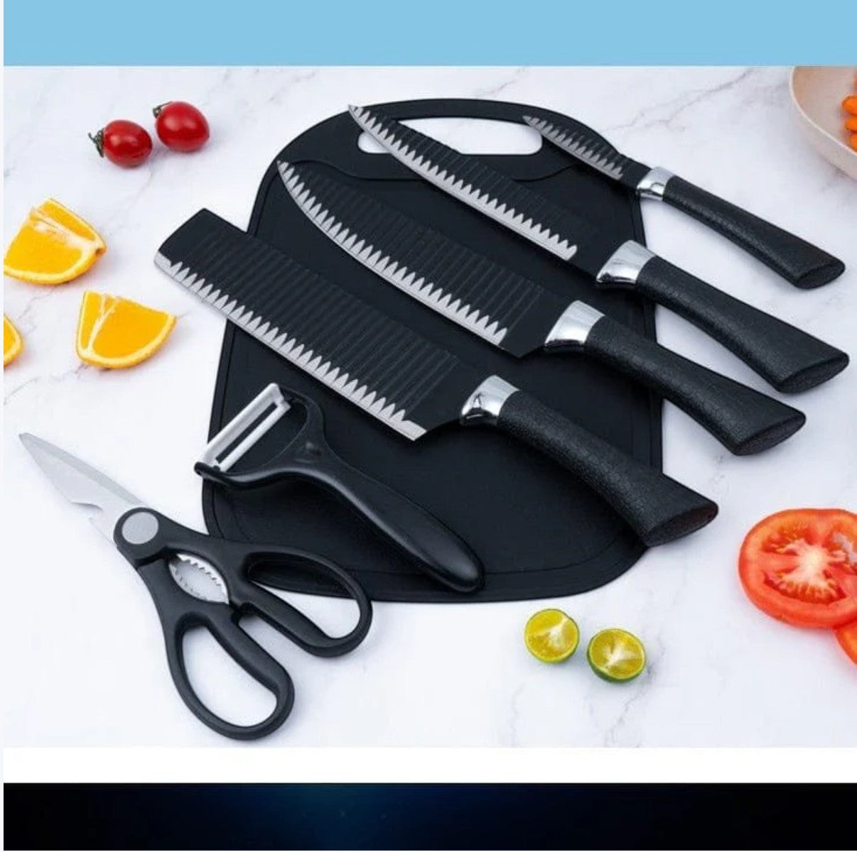 JHATPAT Professional Kitchen Knife Set with peeler and scissors, featuring black stainless steel blades and non-slip handles.