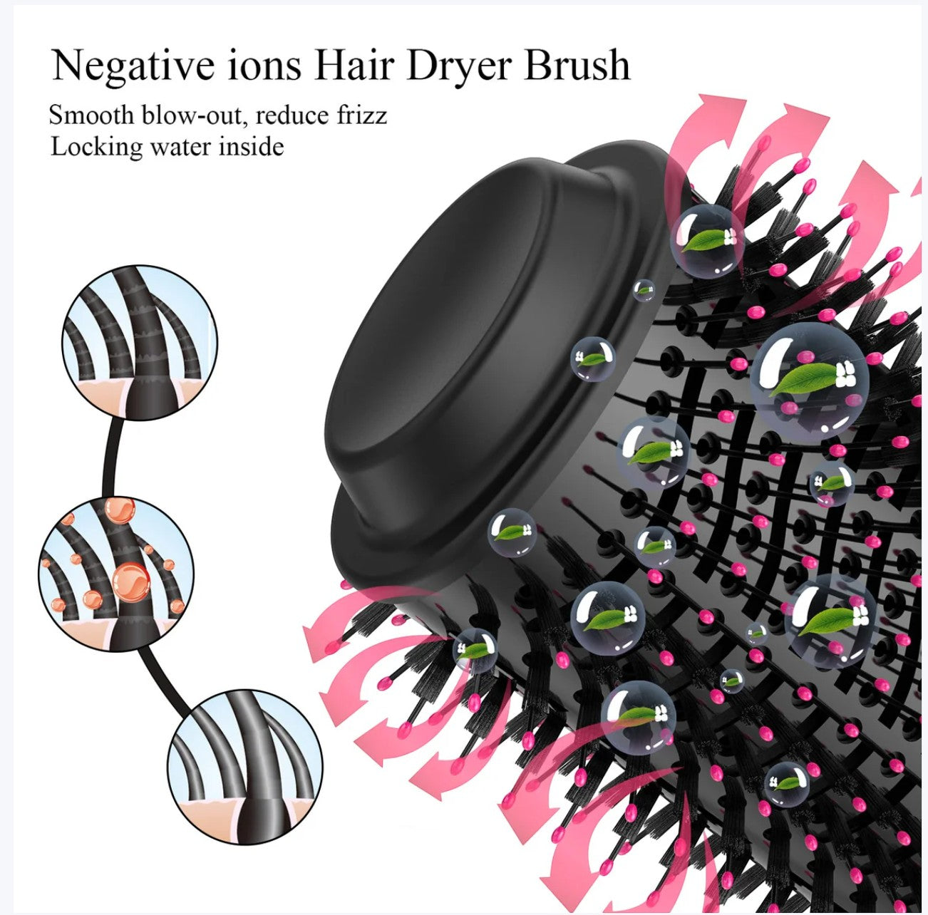 JHATPAT Negative ions hair dryer brush with oval barrel for smooth blow-out, reduced frizz, and added volume.