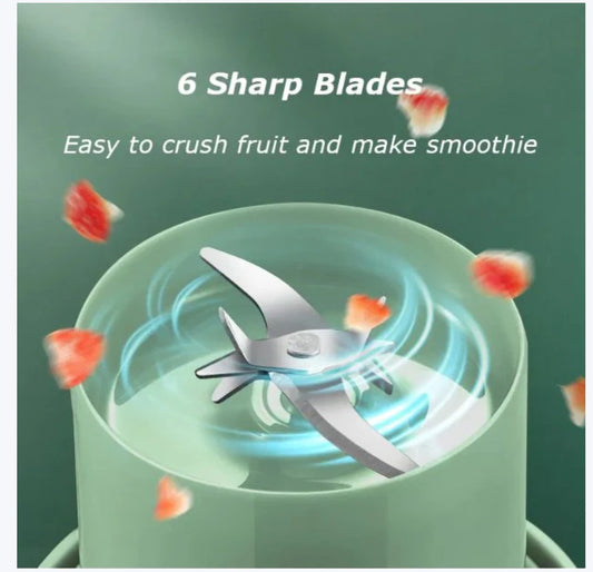 JHATPAT portable personal smoothie blender with 6 sharp blades, easy to crush fruit. Green BPA-free plastic.